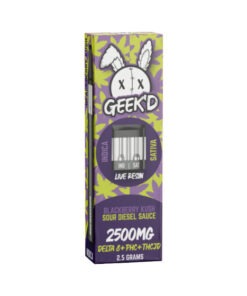 Live Resin Delta 8 THC Vape Pen with PHC + THCJD – Blackberry Kush & Sour Diesel Sauce – 2.5g – Geek’d
