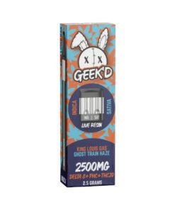 Live Resin Delta 8 THC Vape Pen with PHC + THCJD – King Louie’s Gas & Ghost Train Haze – 2.5g – Geek’d